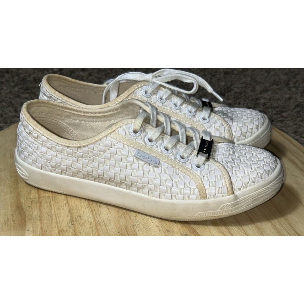 bebe Sport Women’s Dorey Woven Basketweave Sneakers – White/Cream – Size7